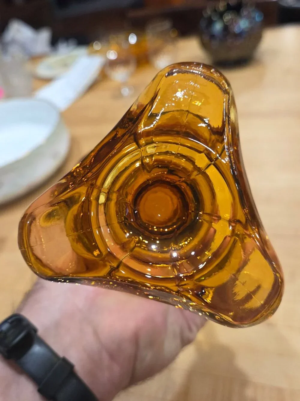 Vintage MCM Viking Amber Epic Drape Swung Vase 12.5